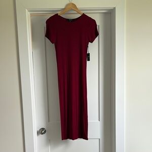 Forever 21 Burgundy Casual Short Sleeve Knit Midi Dress